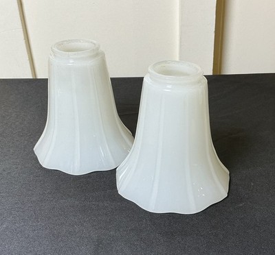 Iridescent White Tulip Stretch Glass Pillar Ribbed Lamp Shades Set Of 2
