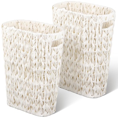2 Pcs Wicker Trash Can Wicker Waste Basket Bathroom Trash Can White 5 Gallon ...