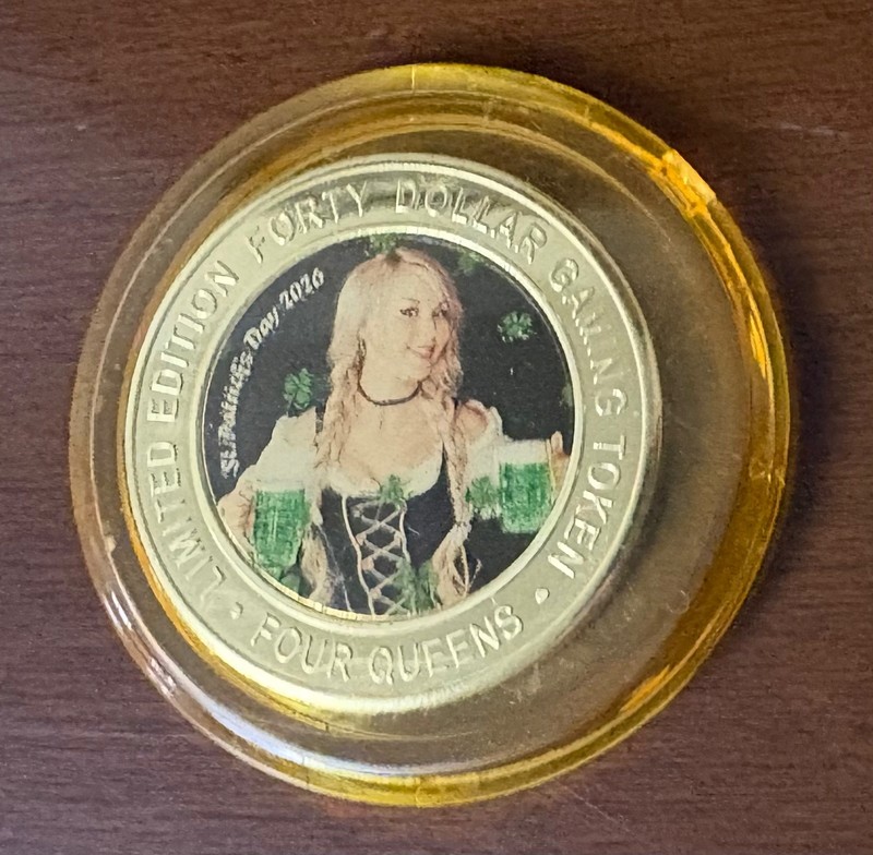 Four Queens St. Patrick's Day 2026 Beer Maiden Silver Strike $40 Yellow Cap-Clad