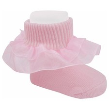 NWT Pink Ruffle Dress Fancy Church 0 3 6 M Socks Baby girls Ribbon