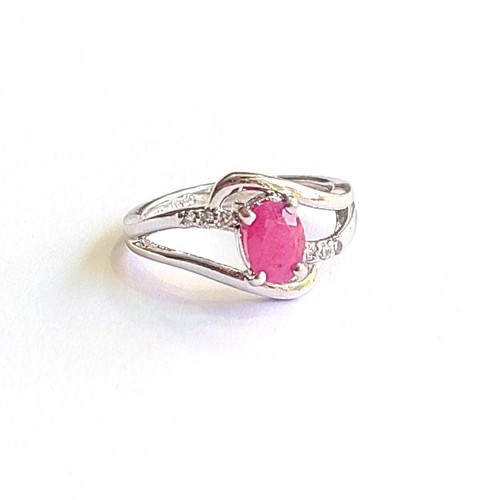 Natural Ruby & CZ Gemstone 925 Sterling Silver Handmade Beautiful Ring Size 6 - Picture 4 of 9