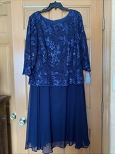 Alex Evenings Gorgeous Elegant Women's Dress Navy Blue Sequin Chiffon Skirt 20W