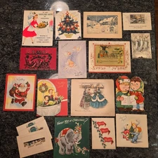 Vintage Christmas Cards Lot 1940s–60s Die-Cut Santa Angel Norcross Rust Craft