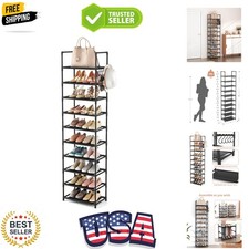 10 Tiers Tall Shoe Rack 20-25 Pairs Boots Organizer Storage Sturdy Narrow Sho...
