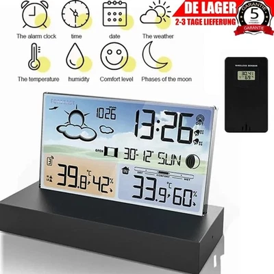 Wetterstation Funk Mit Farbdisplay Digitale Wecker Thermometer Innen Außensensor - Bild 1 von 4