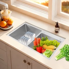 Drop in Kitchen Sink, Stainless Steel Sink, Dual Bowl Kitchen Sink 31.5*17.72 In