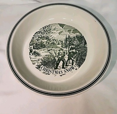 Vintage  Christmas Snow  Currier & Ives Reproduction Pie Dish 10 