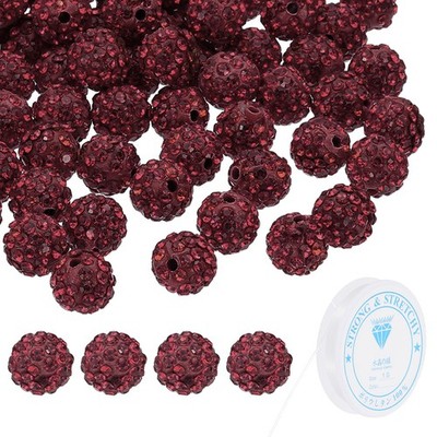10mm Rhinestone Clay Beads für die Schmuckherstellung, 120er-Pack, Dunkelrot