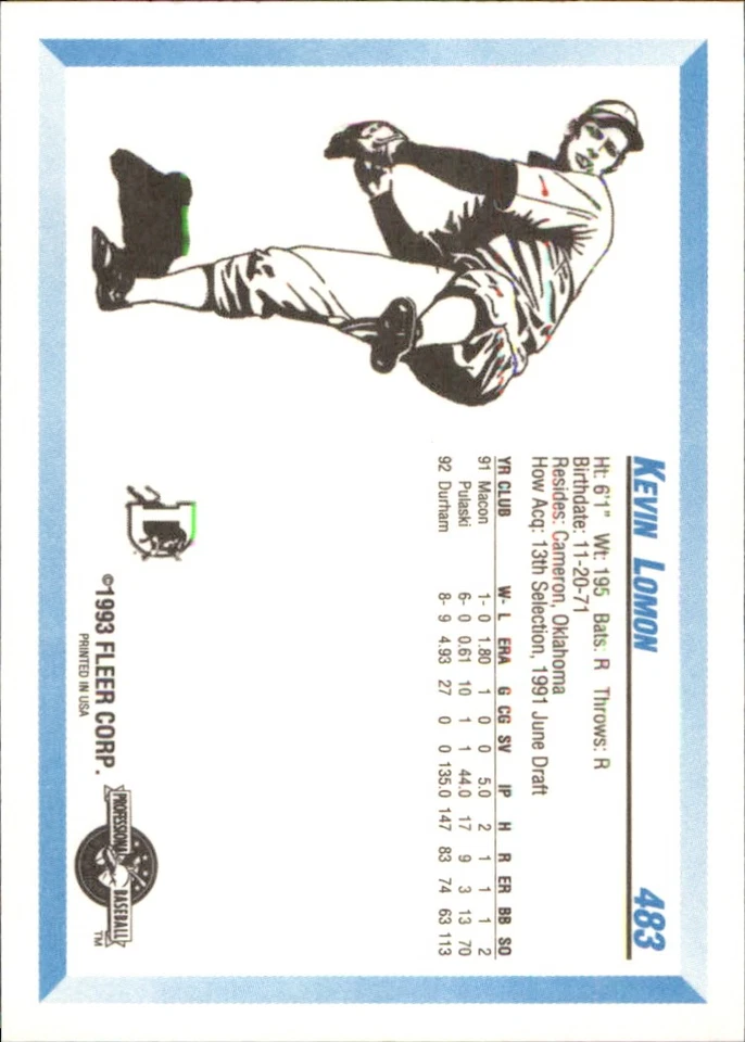 Kevin Lomon 1993 Fleer ProCards #483 RC Durham Bulls *AutographDen* - Image 2 of 2