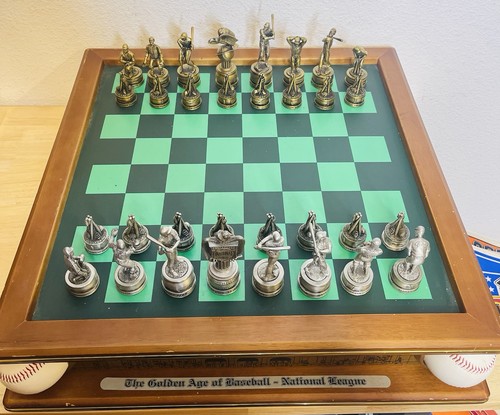 BRADFORD AMERICAN & NATIONAL LEAGUE GOLDEN AGE OF BASEBALL PEWTER CHESS SET 1994