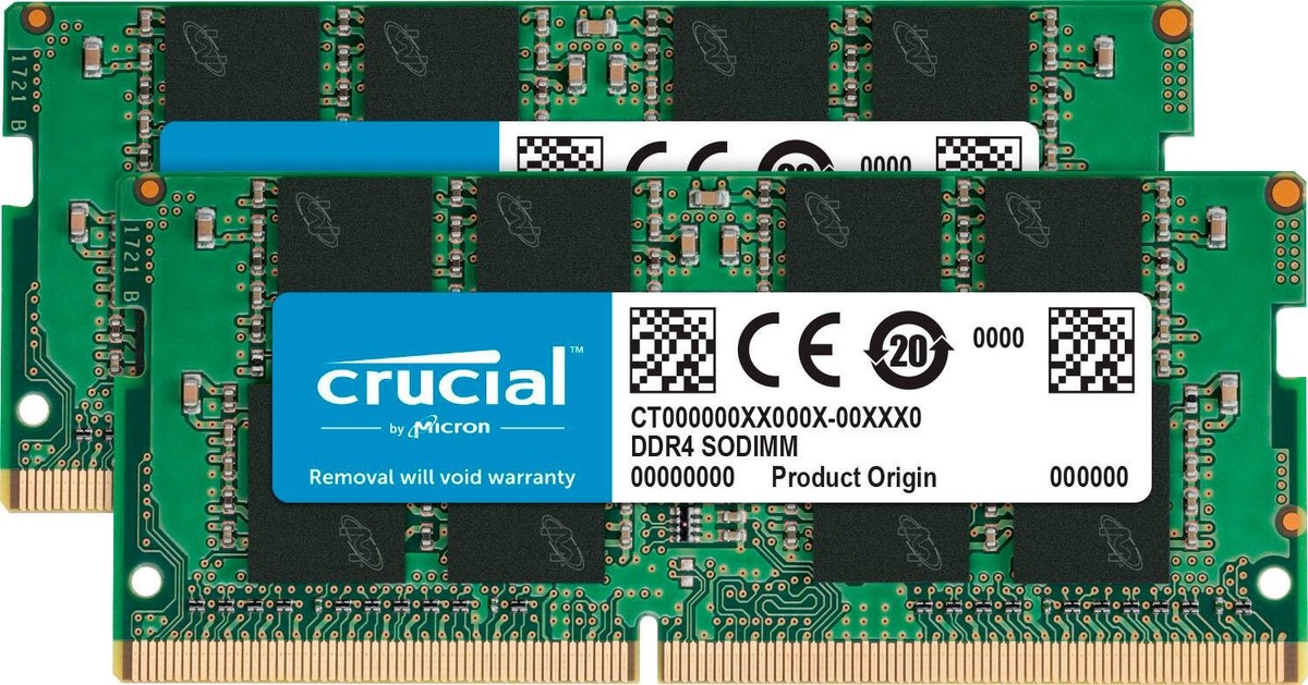 Crucial - 32GB Kit (2x16GB) DDR4 3200MHz C22 SODIMM Laptop Memory