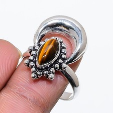 Tiger Eye Gemstone Handmade 925 Sterling Silver Jewelry Ring 8 W055