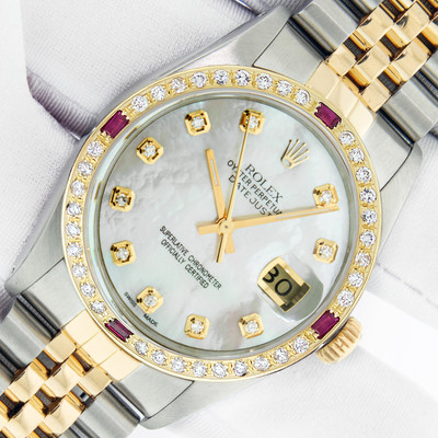 Rolex Mens DateJust 36 MOP Diamond Watch Steel & 18k Yellow Gold Diamond Bezel