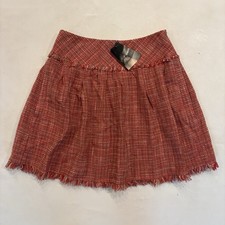 BCBG Maxazria Kacie Red Knit Pleated Lined Skirt Cotton Wool Blend Women Size 4