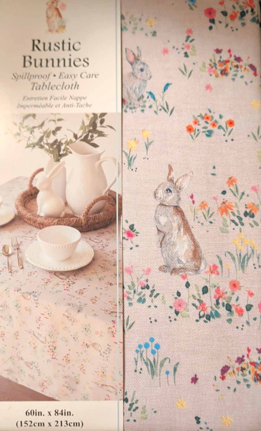 "Mantel rústico conejitos Benson Mills 60""x 84"" conejo de Pascua paño floral NUEVO