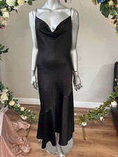 TED BAKER Midi Dress Womens TB 2 UK 10 Morella Black Satin Cowl Neck NEW