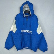 Vintage Starter Dallas Cowboys Jacket Mens Large Blue Solid Pullover Anorak NFL