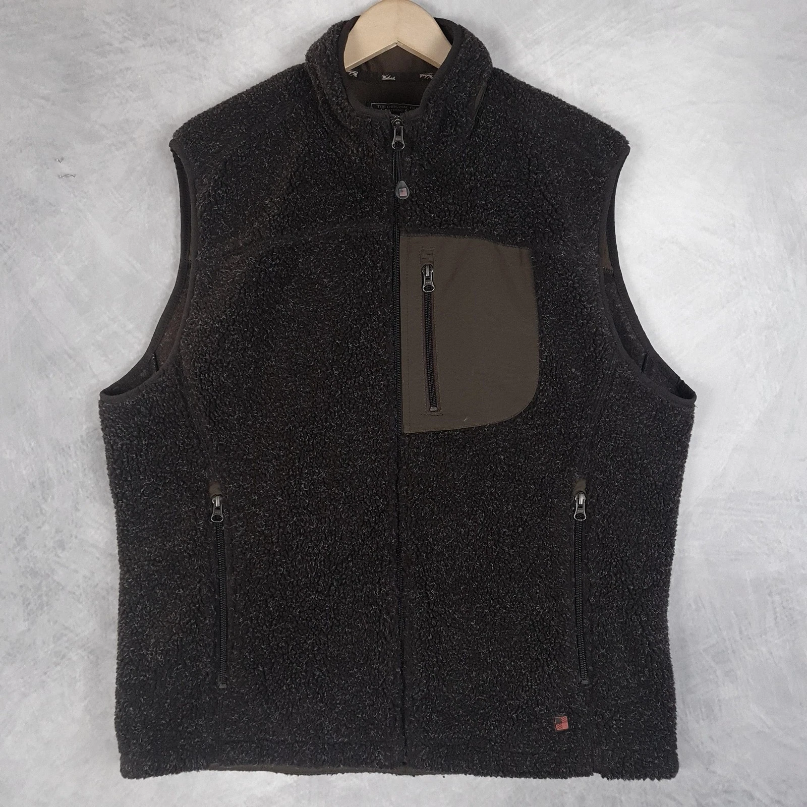 Woolrich Vest Mens Large Brown Sherpa Fleece Full Zip Hiking 18049 Bark Heather