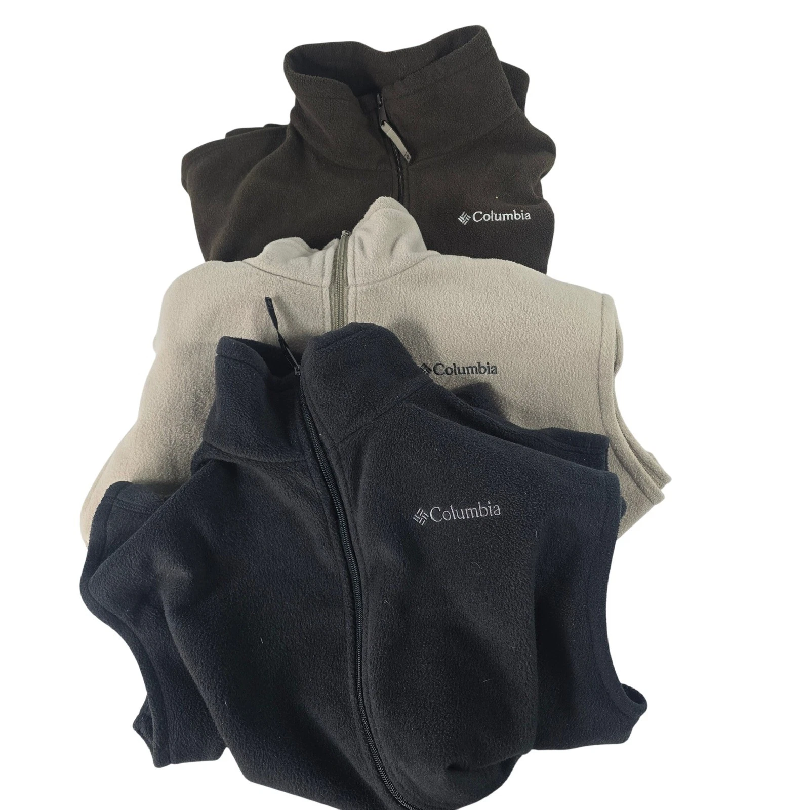 Lot Columbia Mens Fleece Vest Bundle 3 Pack Black Tan Brown Full Zip XL 12217