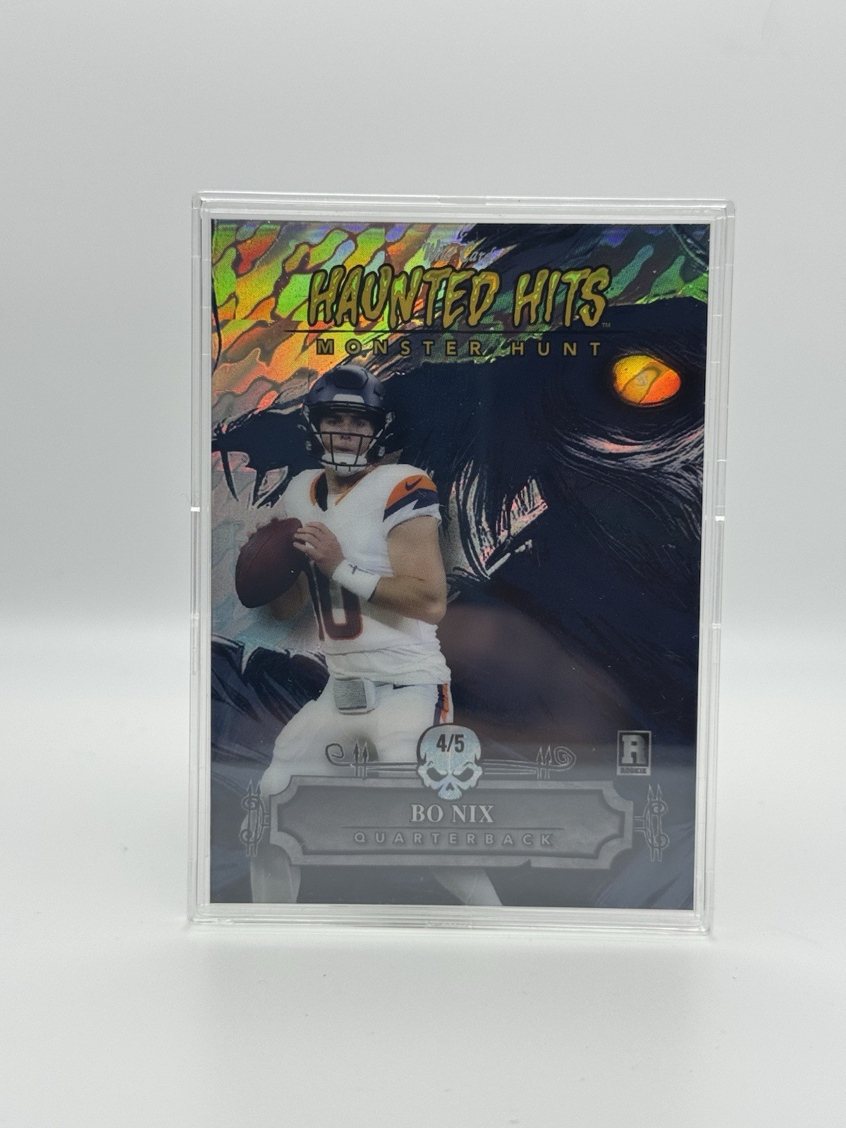 Bo Nix Wild Card Haunted Hits Monster Hunt Promo Haunted Hits Scarecrow #BN Scarecrow 4-Rainbow Foil-Pink