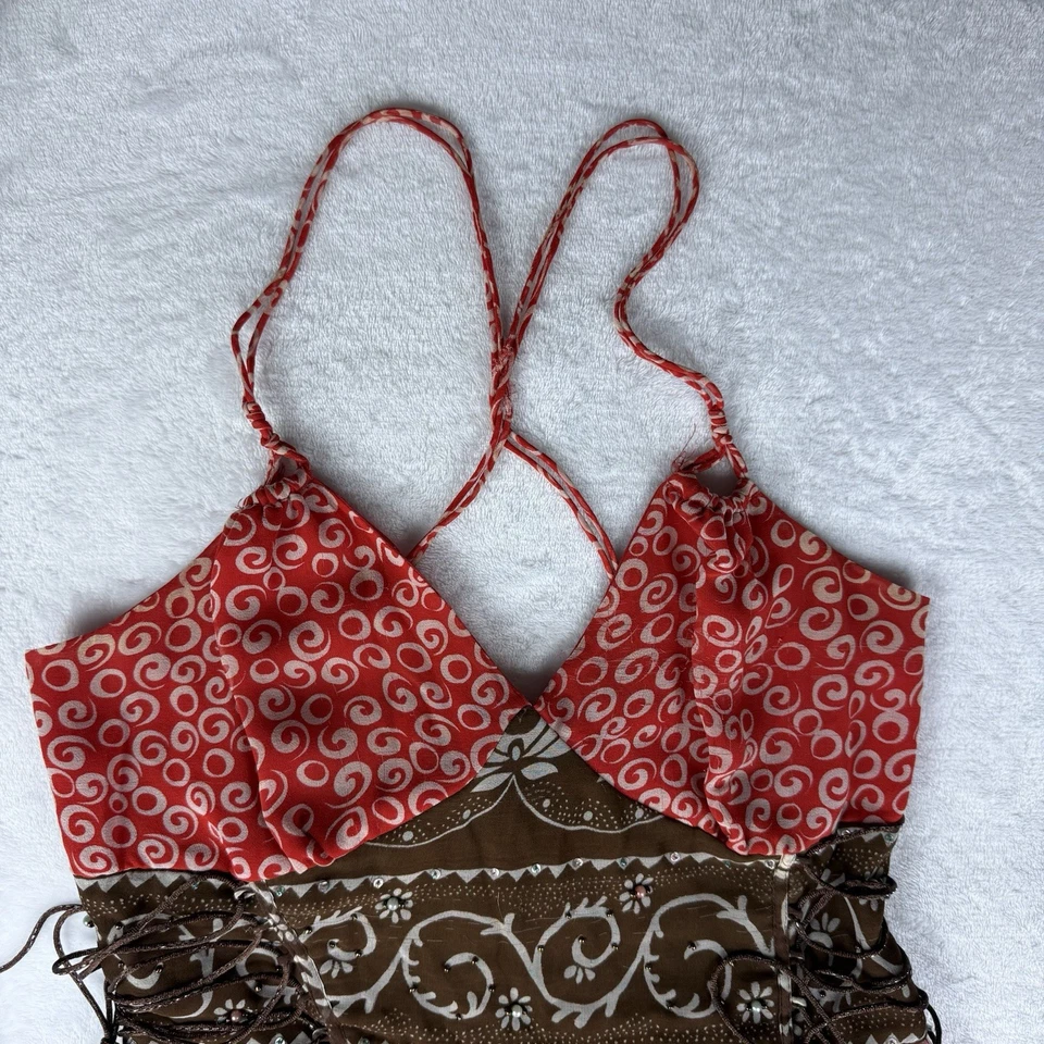 Vestido de Seda E C I New York 2 Fit 'n Flare Correas de Espagueti Cintura Ajustable Boho Foto 2 de 4