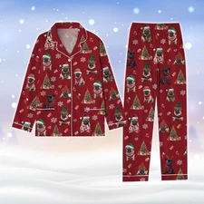 Christmas Pug Dog Pajamas Set, Dog Lover Holiday Pajamas, Cute Dog Pajamas