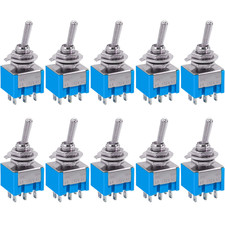 10Pcs DPDT Mini Toggle Switch 6-Pin 2 Position ON/ON Miniature Toggle Switches 6