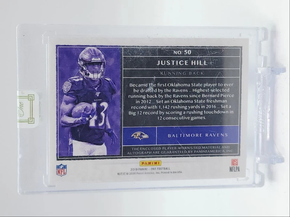 JUSTICE HILL 2019 PANINI ONE RPA ROOKIE PATCH RED RAVENS RC AUTO /25 Q4408 - Image 2 of 2