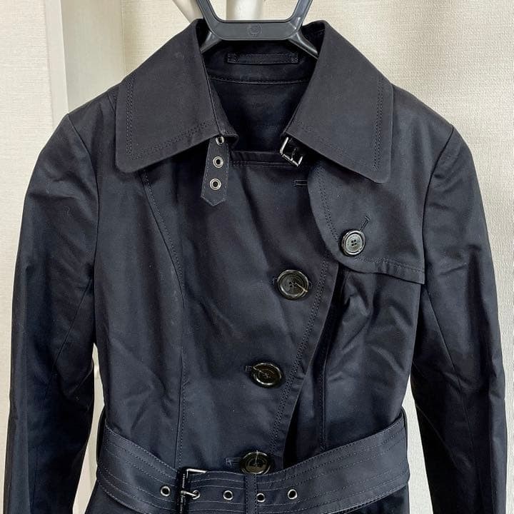 Burberry Blue Label Trench Coat Black Polyester Check Pattern Size 38 Women thumbnail 15