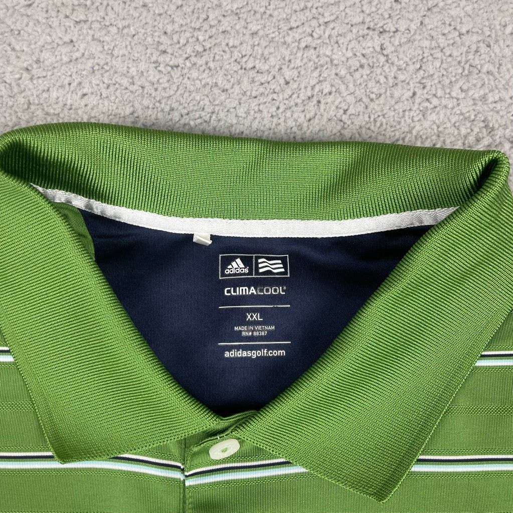 Adidas Mens Golf Polo Shirt Green Multicolor Stri… - image 7