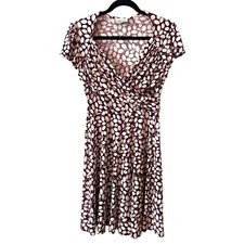 Leota Faux Wrap Fit & Flare Dress Purple White Abstract Sz PM career