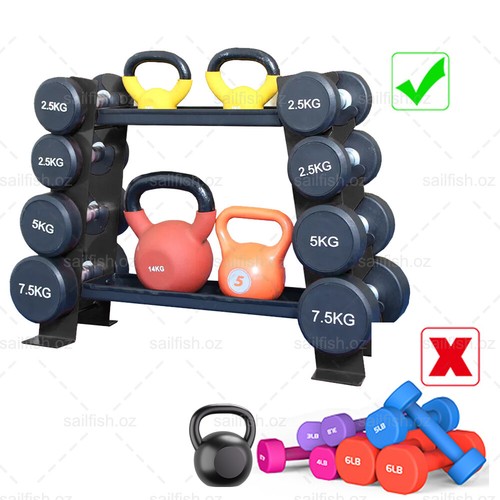 Compact Solid Metal Kettlebell Dumbbell Rack Storage Stand Home Gym Black 200KG - Picture 8 of 12