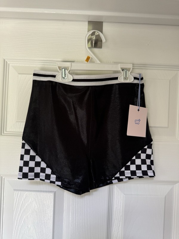 More Than Magic Target Black Checkerboard Gymnastics Shorts Size 10/12- NWT