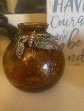 Jay Strongwater - Gorgeous Amber Glass Small Bud Vase with Jeweled Bee