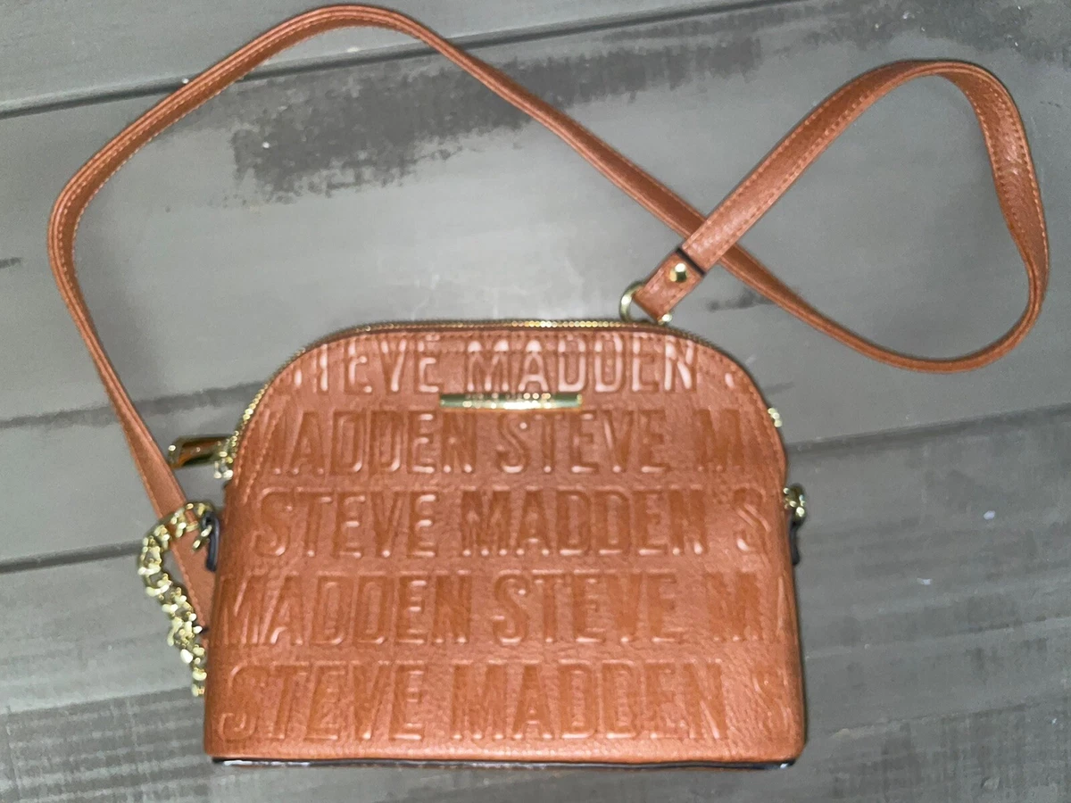 Steve Madden BMarilyn Dome Crossbody Cognac Brown Zip Over Shoulder Bag Purse