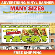 AUTHENTIC MEXICAN TACOS Advertising Banner Vinyl Mesh Sign Street Food PASTOR