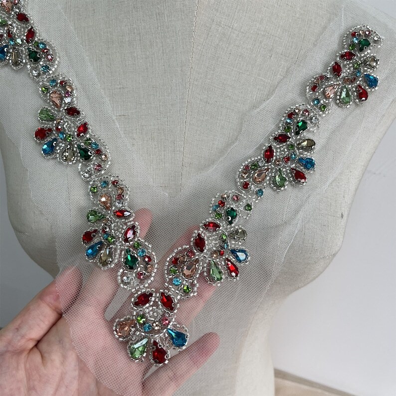 Silver Beads Lace Collar Applique Embroidery V-neck Collar