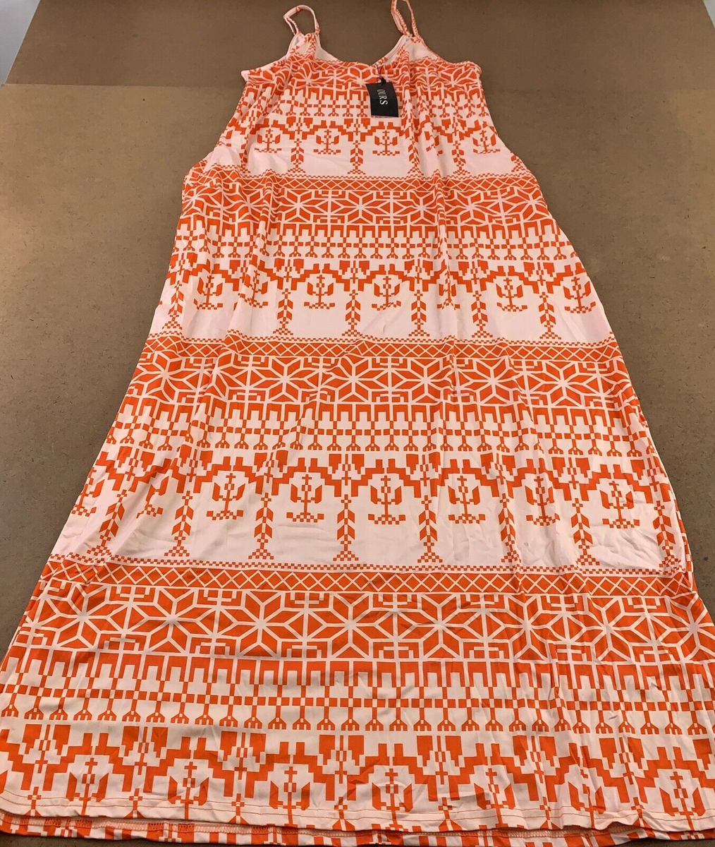 OURS Women's Size Large Orange Printed V Neck Sleeveless Pocketed Maxi Dress NWT | eBay OURS Women's Size Large Orange Printed V Neck Sleeveless Pocketed Maxi Dress NWT | eBay