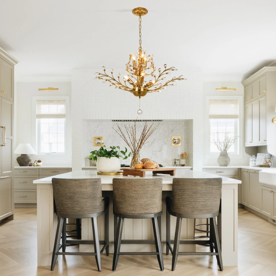 Luxury Gold Crystal Chandelier Flower Tree Pendant Lamp 7-Light Ceiling Fixtures - Image 3 of 4