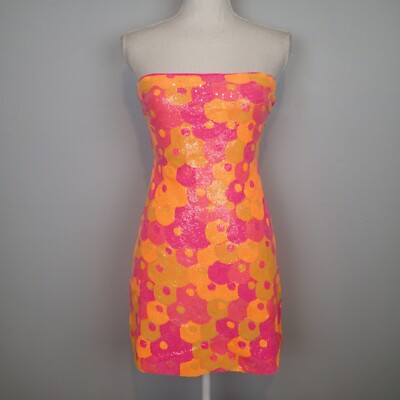Susana Monaco Sequin mini Dress size xs orange pink neon strapless SOLD  OUT! | eBay