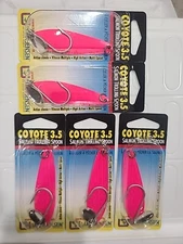 Lot of 5- Luhr-Jensen Salmon Trolling Spoons Coyote 3.5 Pink Casting Jigging 