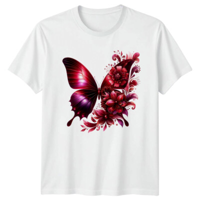 Rot Schmetterling Blumen Tiere Damen Tee Männer T-Shirt Grafik Unisex Top