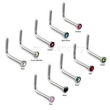 2pcs. 22G 2mm Press Fit CZ Gem Surgical Steel L-Shaped Nose Stud