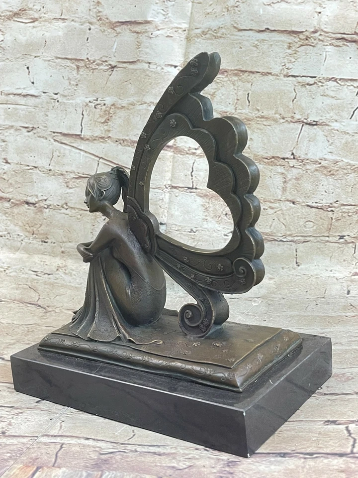 Nymph Fairy Chistmas Angel Bookend Bronze Marble Statue Sculpture Gift - Image 3 of 4