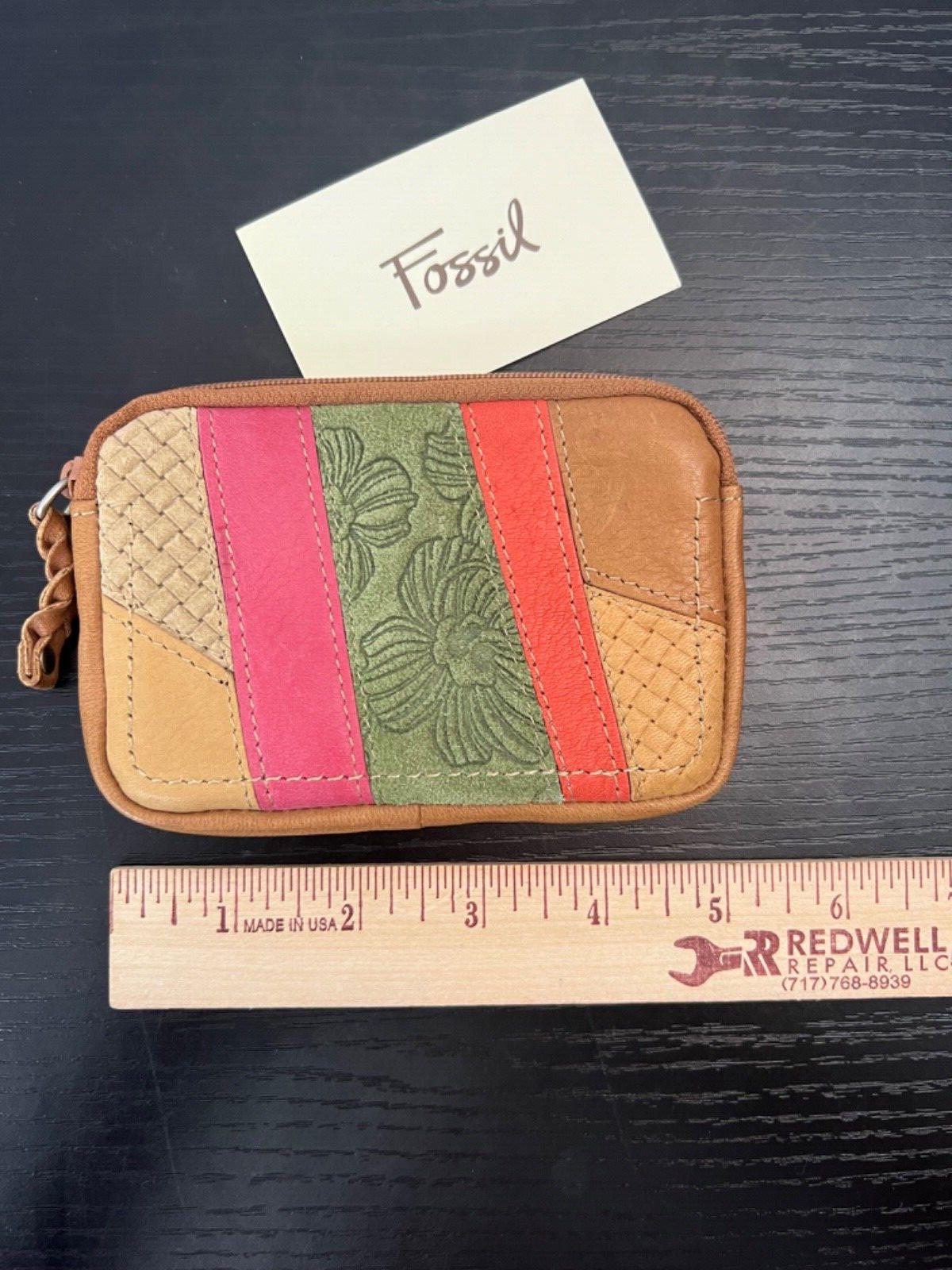 Fossil Leather Multicolor Stiched Patchwork Zippe… - image 8