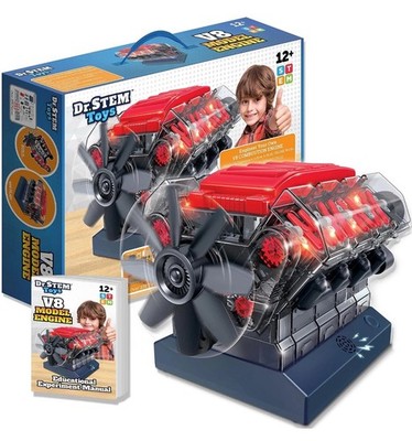 Dr. STEM Toys V8 Model Engine Kit, Over 250 Pieces Includes Sounds Lights! New