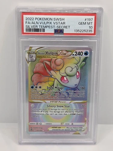 Alolan Vulpix VSTAR (Secret) 197/195 Swsh12 Silver Tempest PSA 10 Pokémon TCG