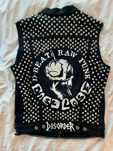 Studded Punk Black Denim Vest, Size Men’s Small - product listing photo