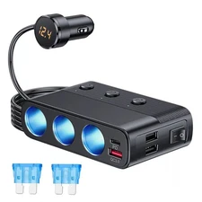 Car Cigarette Lighter Socket Splitter With 3.28 ft power cable Fit SUVs