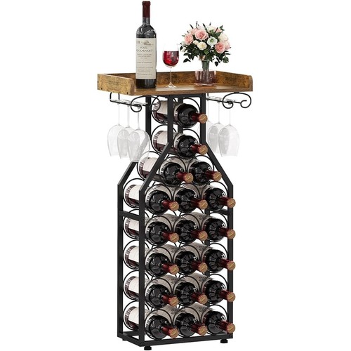 Elegant Freestanding Wine Rack 19 Bottle Holder Sturdy Mini Bar Storage ...